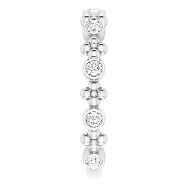 Platinum Round Natural Diamond Beaded Ring II - view 4