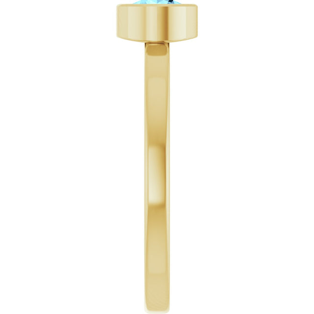 14K Gold Round Natural Aquamarine Bezel-Set Solitaire Ring - Yellow Gold - view 4