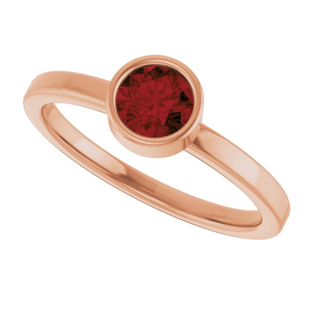 14K Gold Round Natural Mozambique Garnet Bezel-Set Solitaire Ring - Rose Gold - view 5