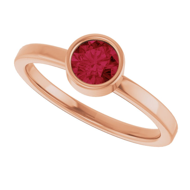 14K Gold Round Lab-Grown Ruby Bezel-Set Solitaire Ring - Rose Gold - view 5