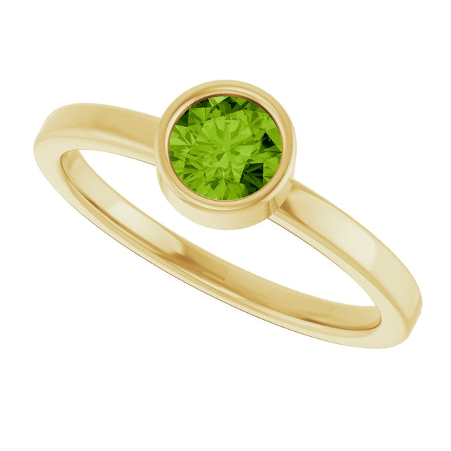 14K Gold Round Natural Peridot Bezel-Set Solitaire Ring - Yellow Gold - view 5