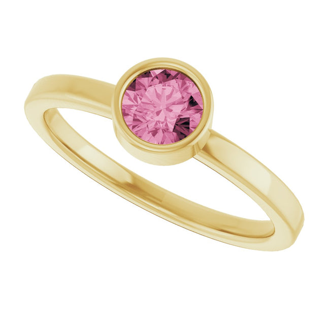 14K Gold Round Natural Pink Tourmaline Bezel-Set Solitaire Ring - Yellow Gold - view 5