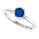 Platinum Round Lab-Grown Blue Sapphire Bezel-Set Solitaire Ring - view 5