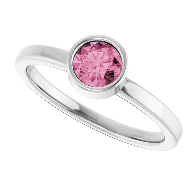 Platinum Round Natural Pink Tourmaline Bezel-Set Solitaire Ring - view 5