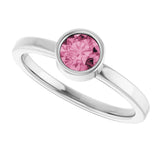 14K Gold Round Natural Pink Tourmaline Bezel-Set Solitaire Ring - White Gold - view 5