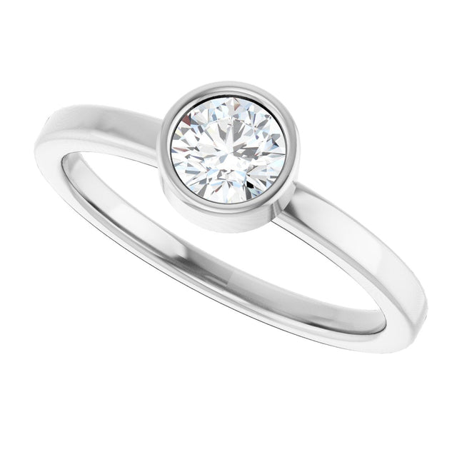 14K Gold Round Natural White Sapphire Bezel-Set Solitaire Ring - White Gold - view 5