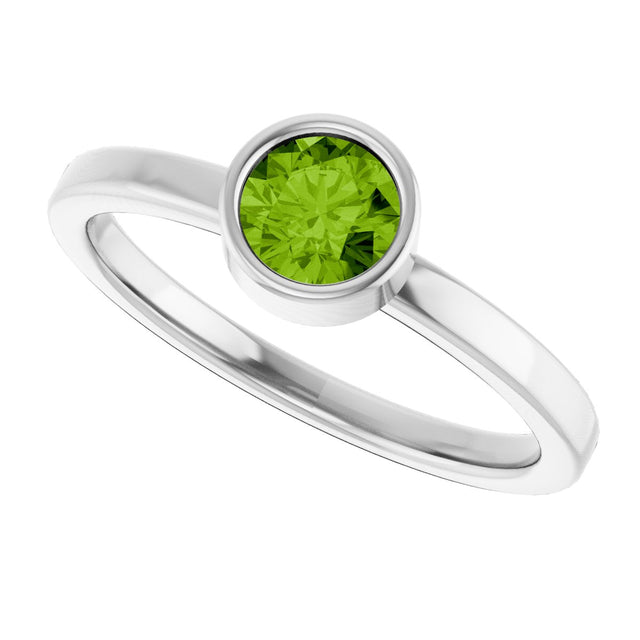 14K Gold Round Natural Peridot Bezel-Set Solitaire Ring - White Gold - view 5