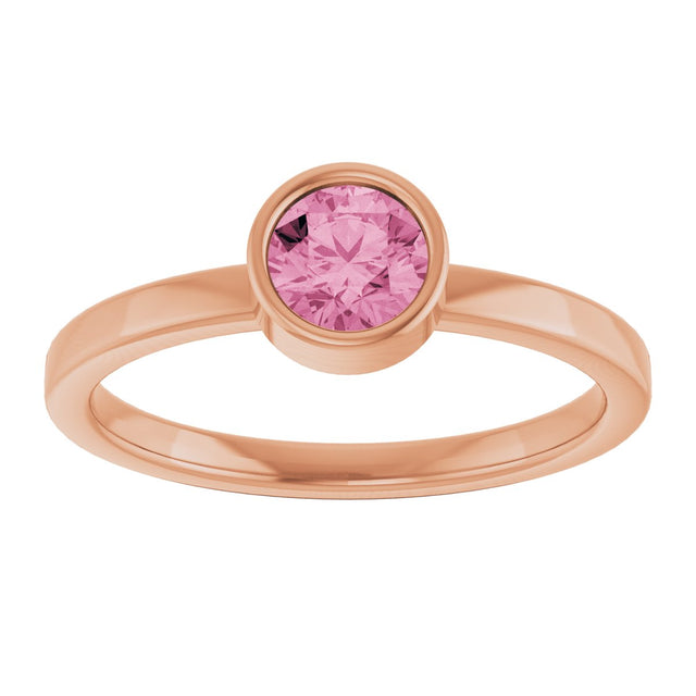 14K Gold Round Natural Pink Tourmaline Bezel-Set Solitaire Ring - Rose Gold - view 3