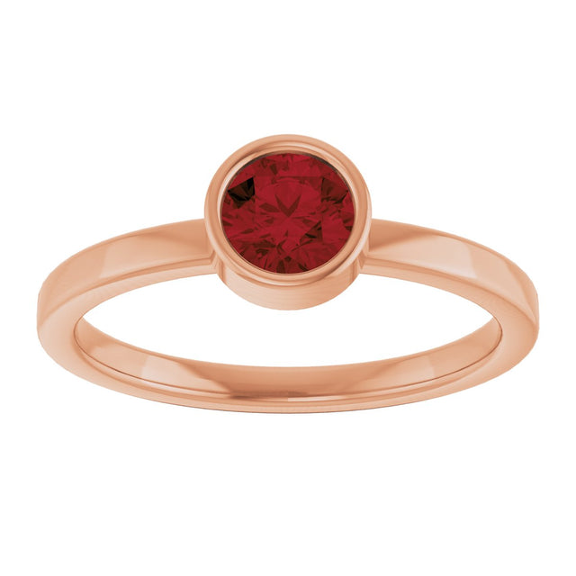14K Gold Round Natural Mozambique Garnet Bezel-Set Solitaire Ring - Rose Gold - view 3