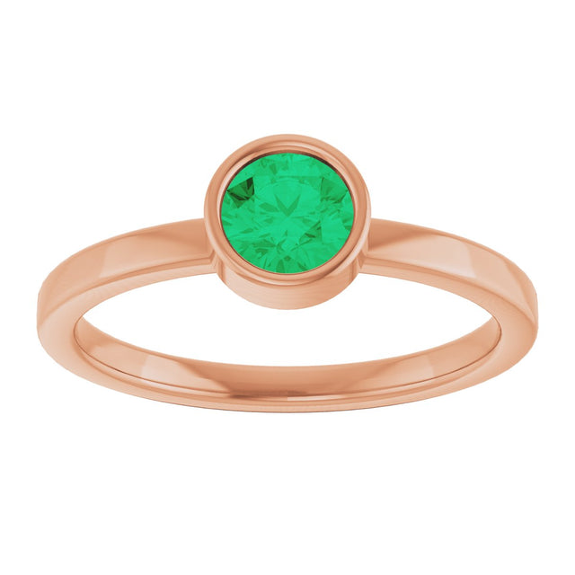 14K Gold Round Lab-Grown Emerald Bezel-Set Solitaire Ring - Rose Gold - view 3