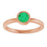 14K Gold Round Natural Emerald Bezel-Set Solitaire Ring - Rose Gold - view 3