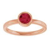 14K Gold Round Lab-Grown Ruby Bezel-Set Solitaire Ring - Rose Gold - view 3
