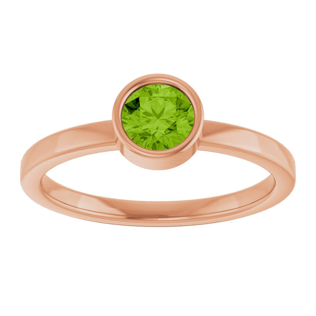 14K Gold Round Natural Peridot Bezel-Set Solitaire Ring - Rose Gold - view 3