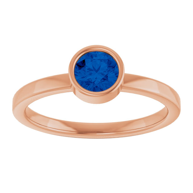 14K Gold Round Lab-Grown Blue Sapphire Bezel-Set Solitaire Ring - Rose Gold - view 3