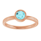 14K Gold Round Natural Blue Zircon Bezel-Set Solitaire Ring - Rose Gold - view 3