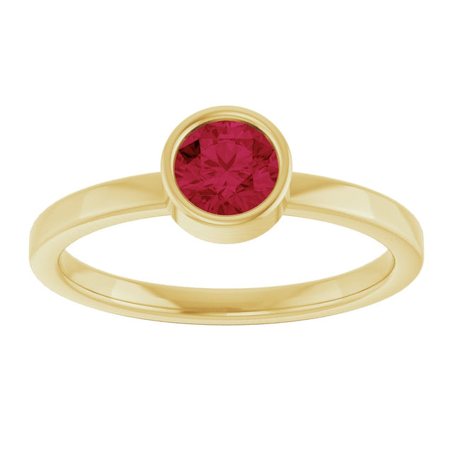 14K Gold Round Natural Ruby Bezel-Set Solitaire Ring - Yellow Gold - view 3