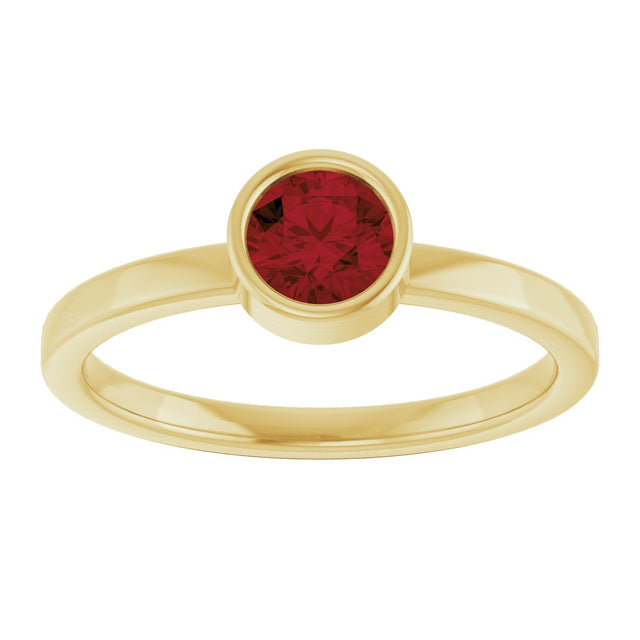 14K Gold Round Natural Mozambique Garnet Bezel-Set Solitaire Ring - Yellow Gold - view 3