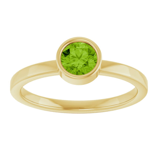 14K Gold Round Natural Peridot Bezel-Set Solitaire Ring - Yellow Gold - view 3