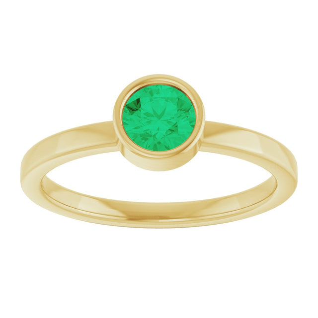 14K Gold Round Natural Emerald Bezel-Set Solitaire Ring - Yellow Gold - view 3