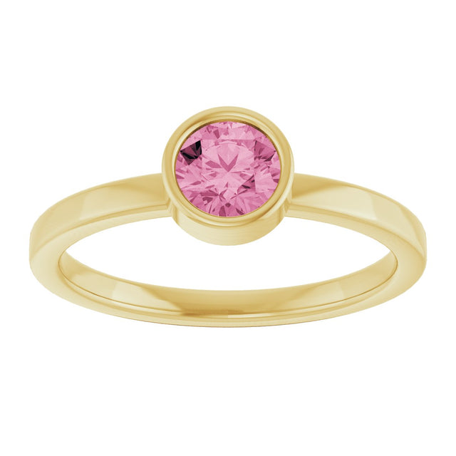14K Gold Round Natural Pink Tourmaline Bezel-Set Solitaire Ring - Yellow Gold - view 3