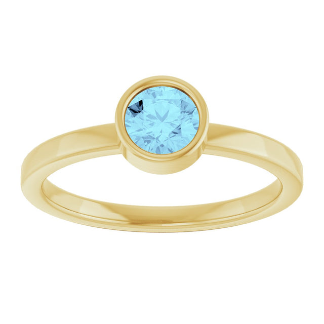 14K Gold Round Natural Aquamarine Bezel-Set Solitaire Ring - Yellow Gold - view 3