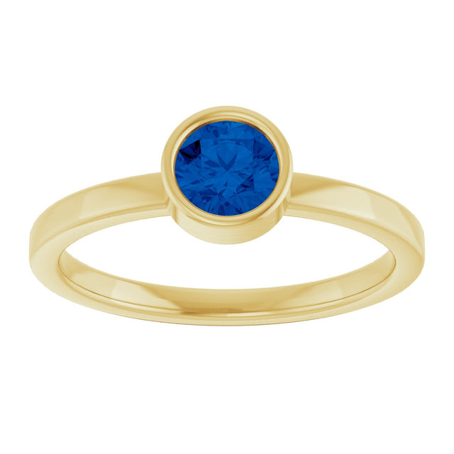 14K Gold Round Natural Blue Sapphire Bezel-Set Solitaire Ring - Yellow Gold - view 3