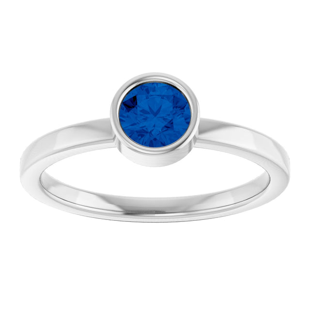 Platinum Round Natural Blue Sapphire Bezel-Set Solitaire Ring - view 3