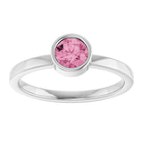 14K Gold Round Natural Pink Tourmaline Bezel-Set Solitaire Ring - White Gold - view 3