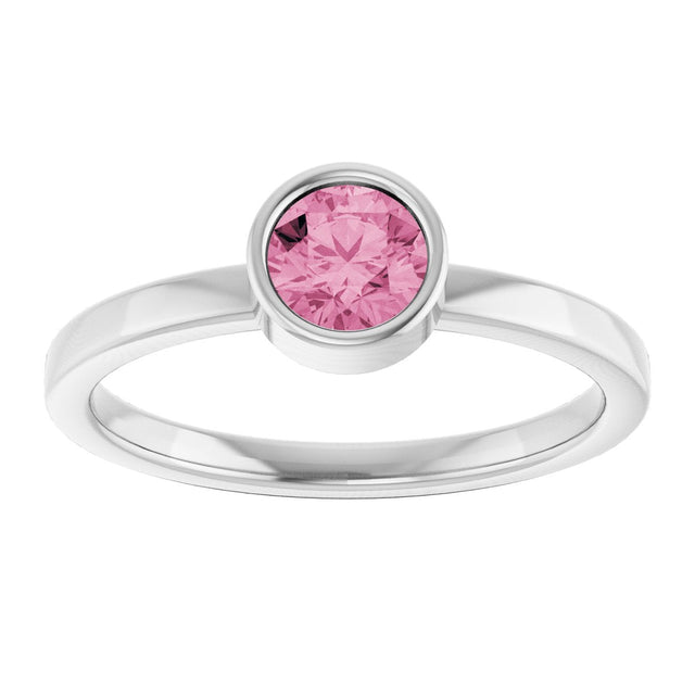 14K Gold Round Natural Pink Tourmaline Bezel-Set Solitaire Ring - White Gold - view 3