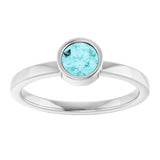Platinum Round Natural Blue Zircon Bezel-Set Solitaire Ring - view 3