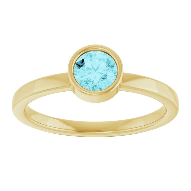 14K Gold Round Natural Blue Zircon Bezel-Set Solitaire Ring - Yellow Gold - view 3