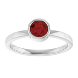 14K Gold Round Natural Mozambique Garnet Bezel-Set Solitaire Ring - White Gold - view 3