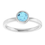 Platinum Round Natural Aquamarine Bezel-Set Solitaire Ring - view 3