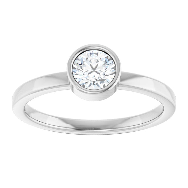 14K Gold Round Natural White Sapphire Bezel-Set Solitaire Ring - White Gold - view 3