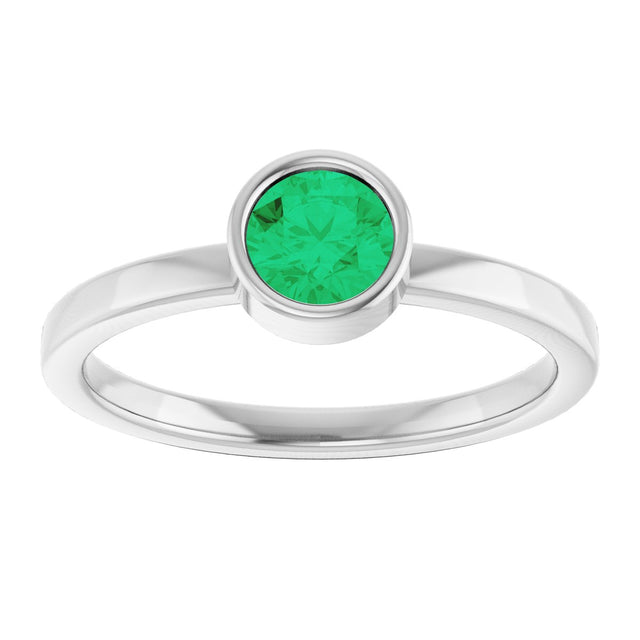 Platinum Round Lab-Grown Emerald Bezel-Set Solitaire Ring - view 3