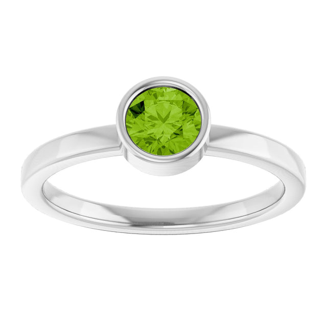 14K Gold Round Natural Peridot Bezel-Set Solitaire Ring - White Gold - view 3