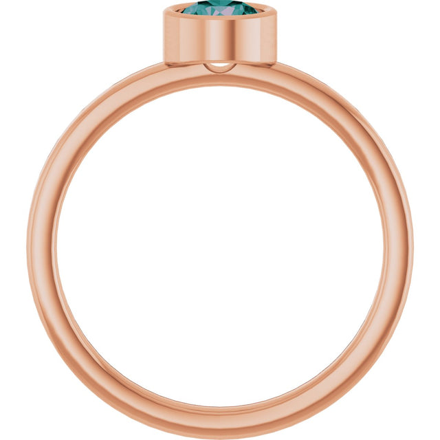 14K Gold Round Lab-Grown Alexandrite Bezel-Set Solitaire Ring - Rose Gold - view 2