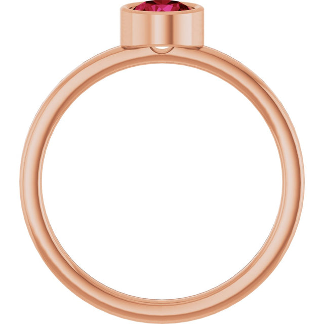 14K Gold Round Natural Ruby Bezel-Set Solitaire Ring - Rose Gold - view 2
