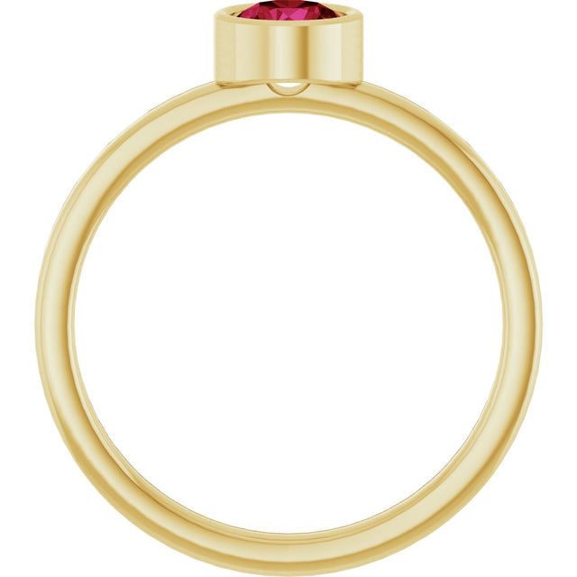 14K Gold Round Natural Ruby Bezel-Set Solitaire Ring - Yellow Gold - view 2