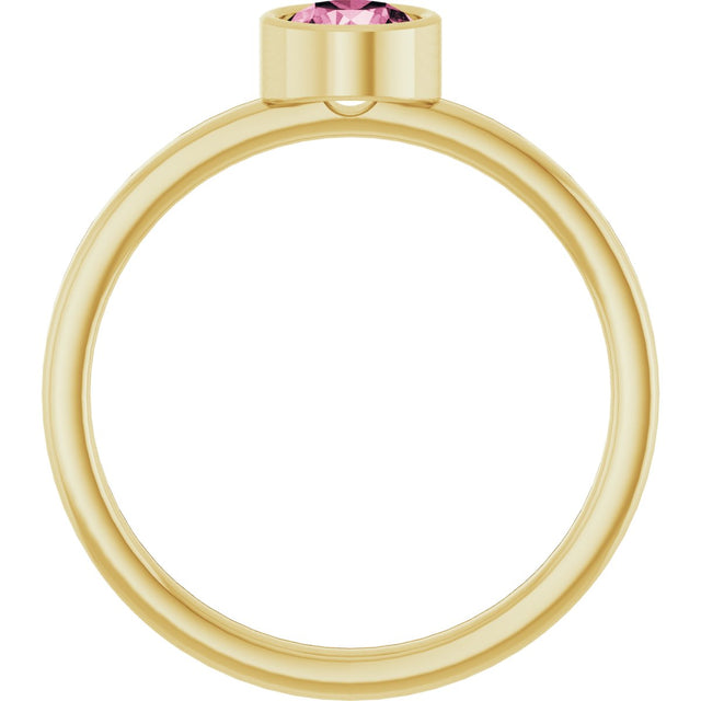 14K Gold Round Natural Pink Tourmaline Bezel-Set Solitaire Ring - Yellow Gold - view 2