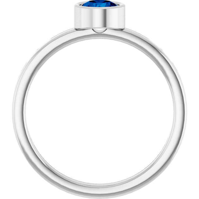 Platinum Round Natural Blue Sapphire Bezel-Set Solitaire Ring - view 2
