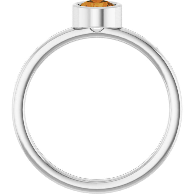 Platinum Round Natural Citrine Bezel-Set Solitaire Ring - view 2