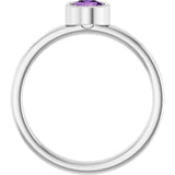 14K Gold Round Natural Amethyst Bezel-Set Solitaire Ring - White Gold - view 2