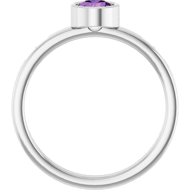 Platinum Round Natural Amethyst Bezel-Set Solitaire Ring - view 2