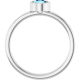 14K Gold Round Natural Aquamarine Bezel-Set Solitaire Ring - White Gold - view 2