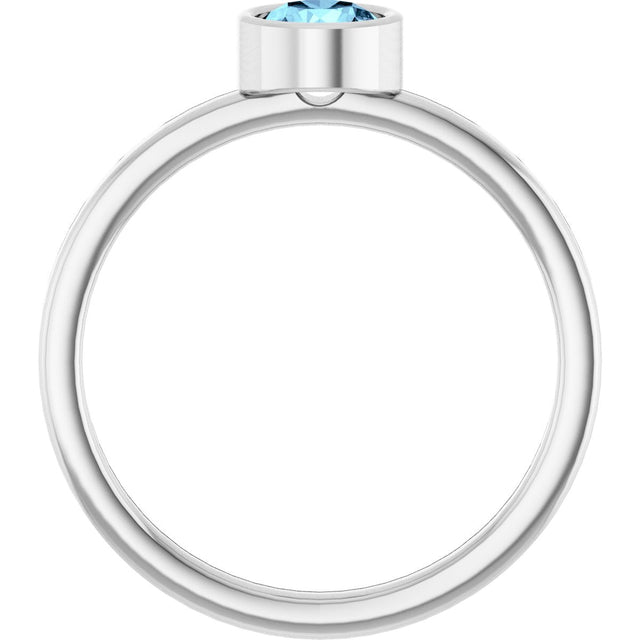 Platinum Round Natural Aquamarine Bezel-Set Solitaire Ring - view 2