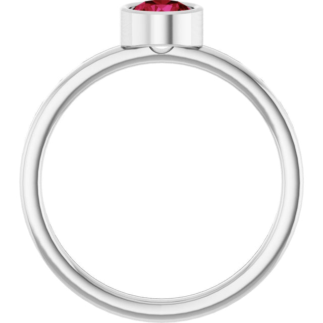Platinum Round Natural Ruby Bezel-Set Solitaire Ring - view 2