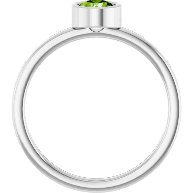 14K Gold Round Natural Peridot Bezel-Set Solitaire Ring - White Gold - view 2