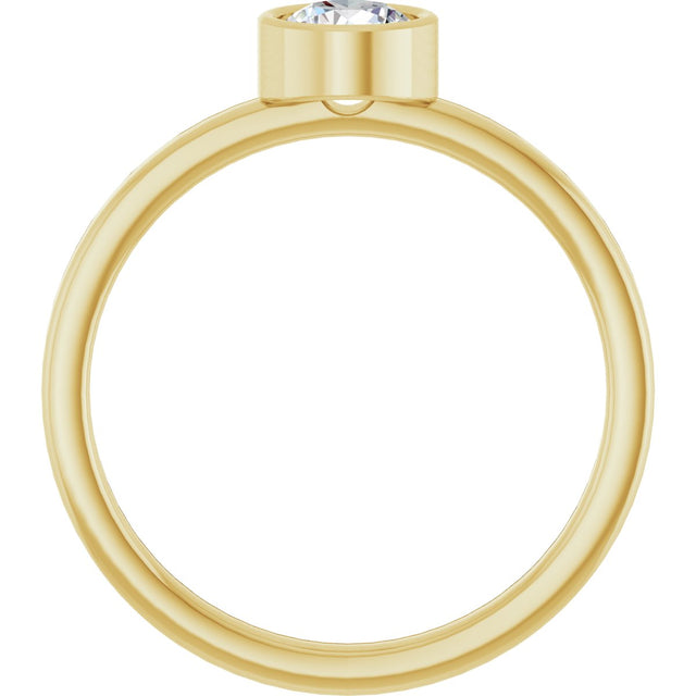 14K Gold Round Natural White Sapphire Bezel-Set Solitaire Ring - Yellow Gold - view 2
