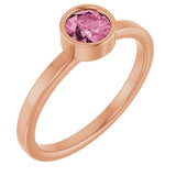 14K Gold Round Natural Pink Tourmaline Bezel-Set Solitaire Ring - Rose Gold